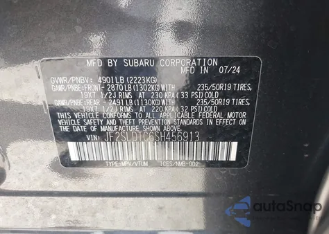 2025 Subaru Forester Touring z USA, uszkodzony, nr VIN JF2SLDTC6SH456913